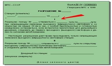 Разрешение на бланке ДУ-54 с заполнением пункта I